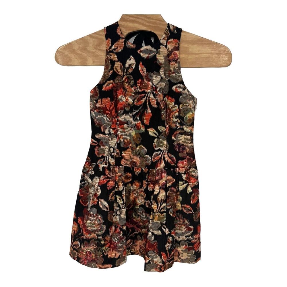 Anthro Leifsdottir Adelita Dress 6 Black Floral Shimmer Brocade‎ Sleeveless